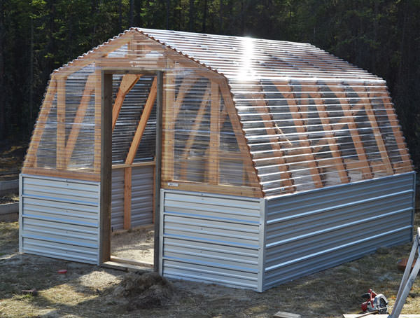 A barn style greenhouse